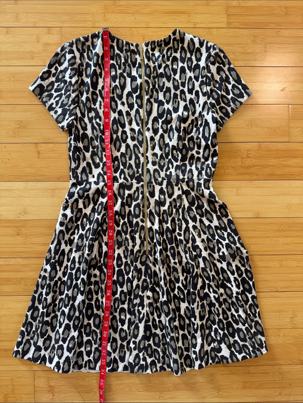 Kate Spade Leopard Print Short-Sleeve Fit & Flare Dress - Black, Cream, Tan - Picture 4 of 9